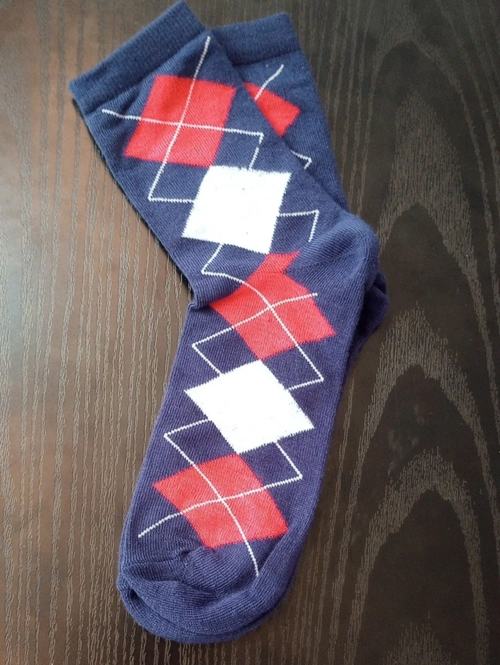 Classic Navy Argyle Men's Mid calf Socks Red & Blue Diamond Pattern Size 4-10
